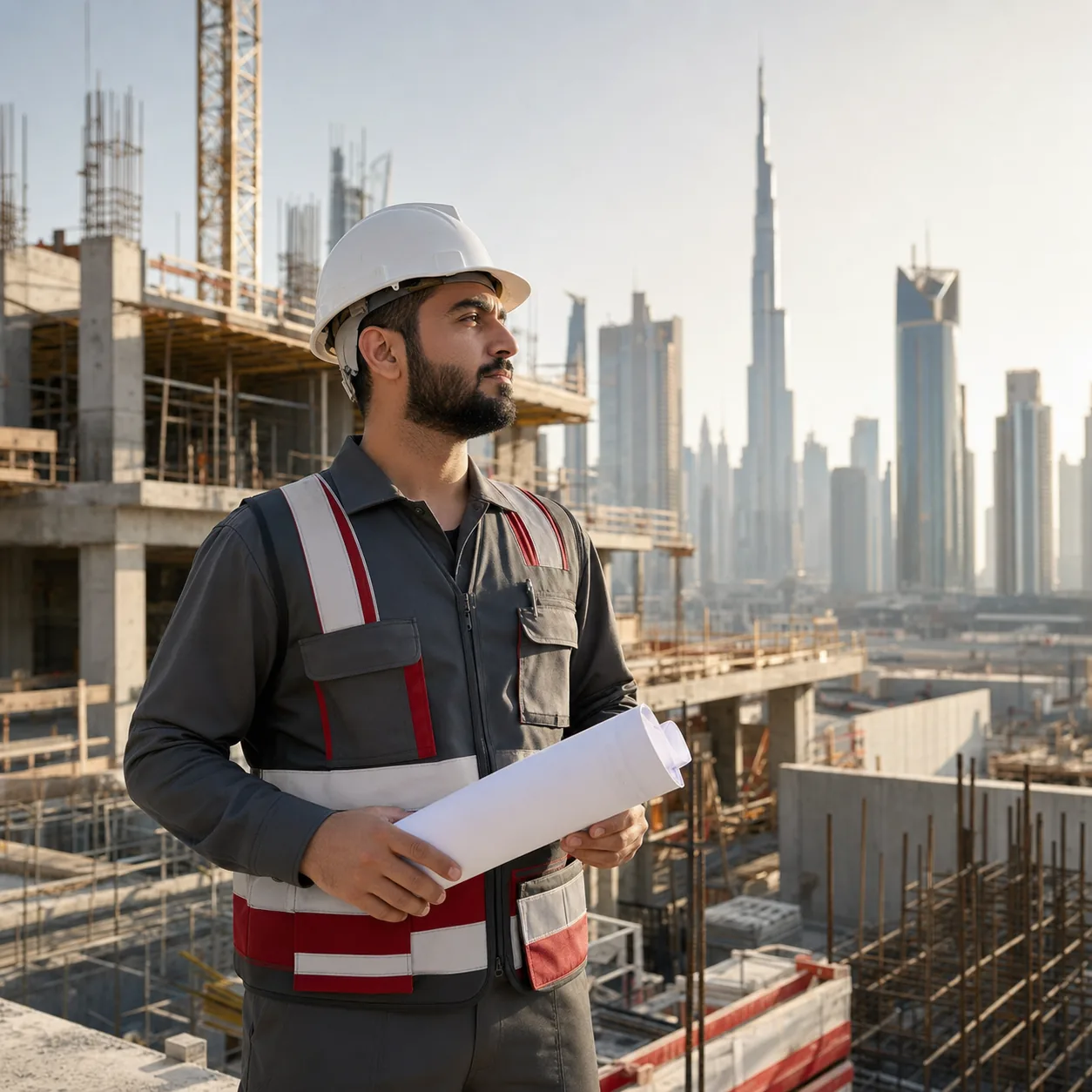 مهندس يشرف على أعمال المقاولات في موقع المشروع